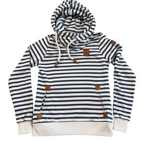 WANAKOME Sweater Adult Small Gray White Striped Full Zip Hoodie Casual Outdoor